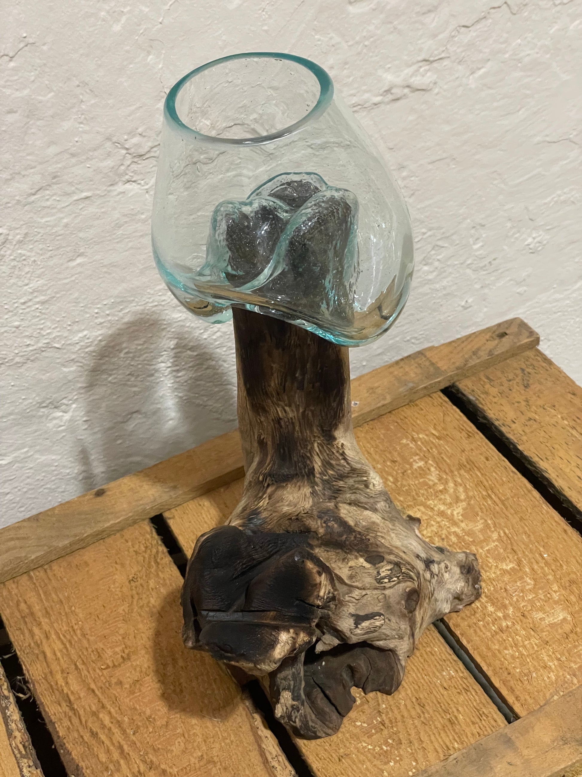 Teak-Holz Objekt mit Vase