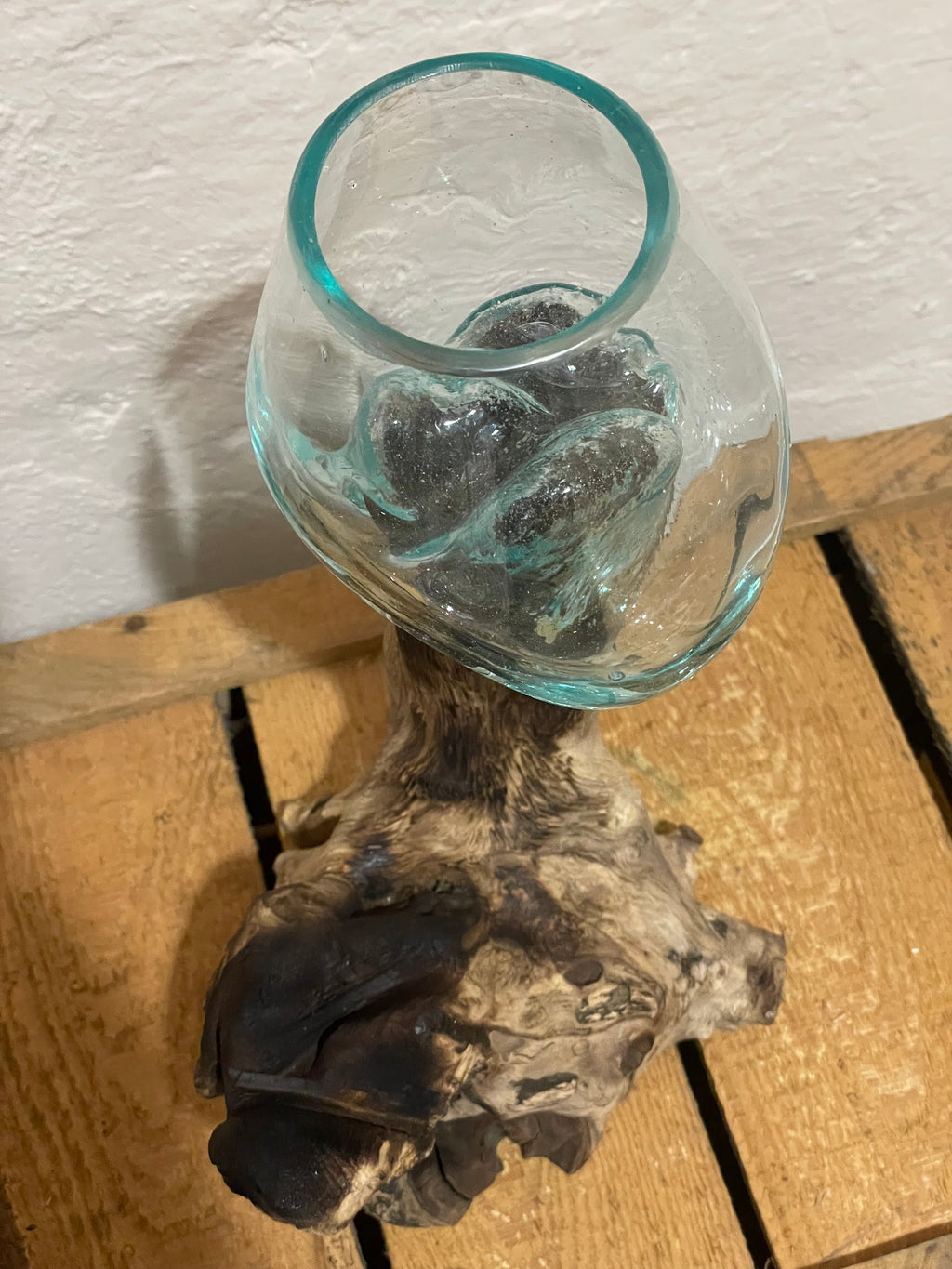 Teak-Holz Objekt mit Vase