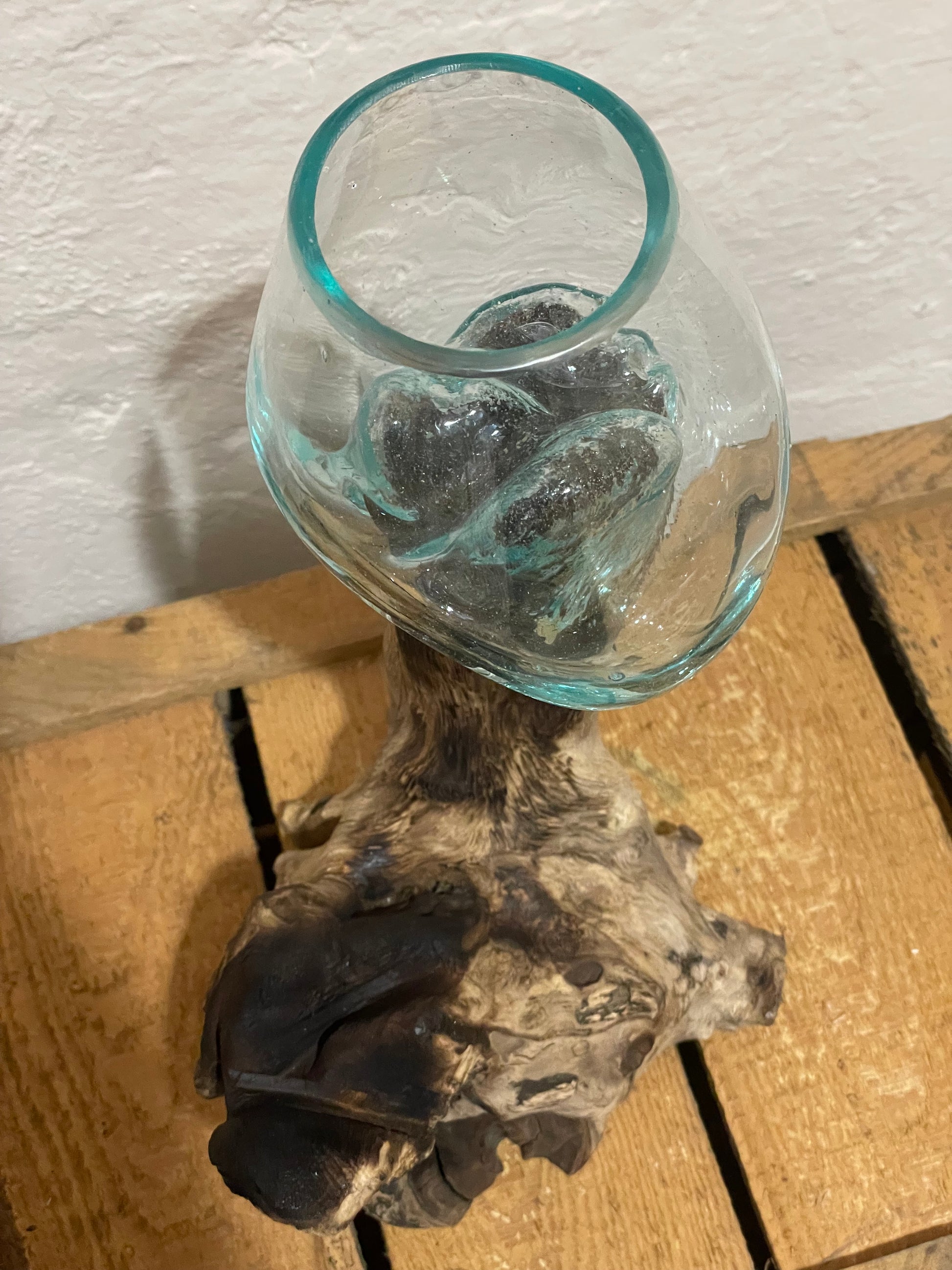 Teak-Holz Objekt mit Vase